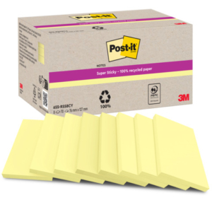 Foglietti riposizionabili Post-it® Super Sticky in carta riciclata 76x127 mm - giallo Canary - conf. 8 blocch/70 ff