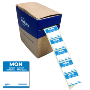 Etichette removibili per tracciabilità alimentare giornaliere Avery 25x25 mm - lun/azzurro conf. 1000 pz DLSMONREV-1000