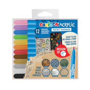 Marcatore acrilico Carioca punta media in conf. da 12 colori assortiti 45294