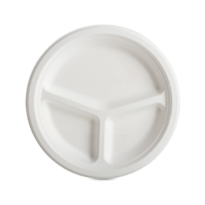 Piatto piano a 3 scomparti in canna da zucchero Oasis Green conf. 50 pz Ø 26 cm OAS-007CA