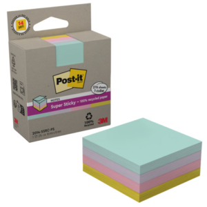 Foglietti riposizionabili Post-it® Super Sticky in carta riciclata 76x76 mm - giallo, rosa, menta, lilla - cubo 276 ff