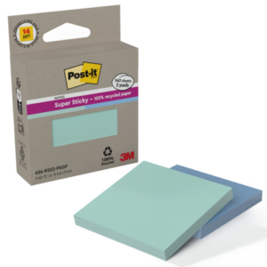 Foglietti riposizionabili Post-it® Super Sticky in carta riciclata 76x76 mm - menta e blu - conf. 2 blocch/70 ff