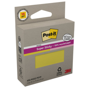 Foglietti riposizionabili Post-it® Super Sticky in carta riciclata 76x76 mm - giallo e rosa - conf. 2 blocch/70 ff