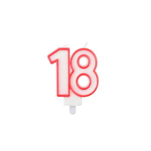 Candelina Party Go bianca e rossa H.7,5 cm 18 anni EA0039