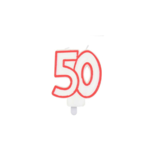 Candelina Party Go bianca e rossa H.7,5 cm 50 anni EA0042