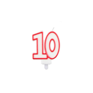 Candelina Party Go bianca e rossa H.7,5 cm 10 anni EA0038