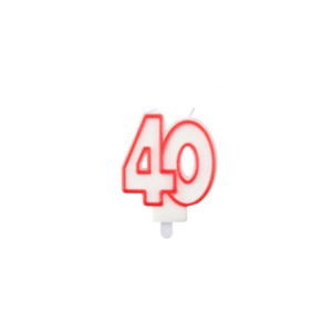 Candelina Party Go bianca e rossa H.7,5 cm 40 anni EA0041