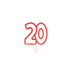 Candelina Party Go bianca e rossa H.7,5 cm 20 anni EA0460