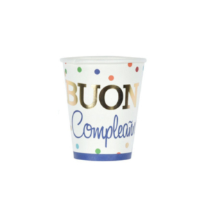 Bicchieri di carta Party Go Buon Compleanno pois colorati 27 ml - conf. 6 pz - AI0336