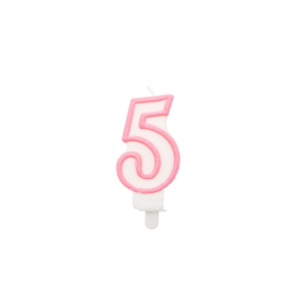 Candelina Party Go bianco e rosa H.6 cm n° 5 EA0199