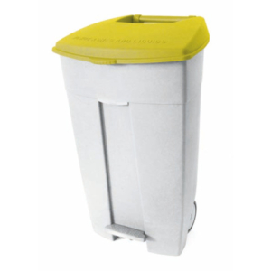 Contenitore mobile a pedale Medial Contiplast 120L in PP bianco-giallo 102536