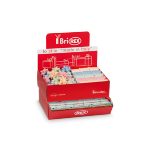 Espositore 100 fogli carta regalo raso + 50 stelle + 30 rocchetti Bri Rex fantasia papaveri e fiordalisi -