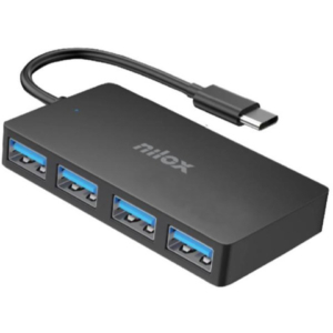 Hub slim USB-C Nilox Tech 4x USB-A 3.2 Gen 1 SuperSpeed fino a 5 Gbps 7,6x4,1x1,1 cm - colore nero -