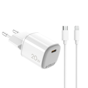 Caricatore da parete Celly GaN 1x USB-C 20W + cavo USB-C / Lightning - bianco UPTC1USBC20WCTL