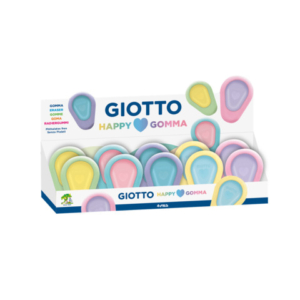 Espositore 30 gomme Giotto Happy Love con presa antiscivolo in colori assortiti pastello - F232400