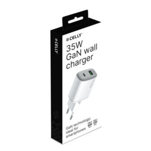 Caricatore da parete Celly GaN 1x USB-C 35W + 1x USB-A 18W - bianco UPTC1USB1USBC35