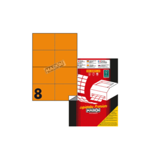 Etichette arancione fluo permanenti Markin Copiatabu A4 - 8 et./ff - 105x74 mm - conf. 100 ff - X210C512F-AR