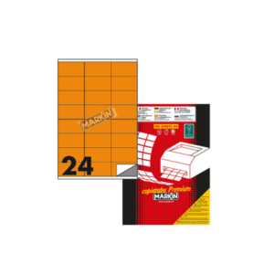 Etichette arancione fluo permanenti Markin Copiatabu A4 - 24 et./ff - 70x36 mm - conf. 100 ff - X210C500F-AR
