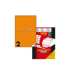 Etichette arancione fluo permanenti Markin Copiatabu A4 - 2 et./ff - 210x148 mm - conf. 100 ff - X210C509F-AR